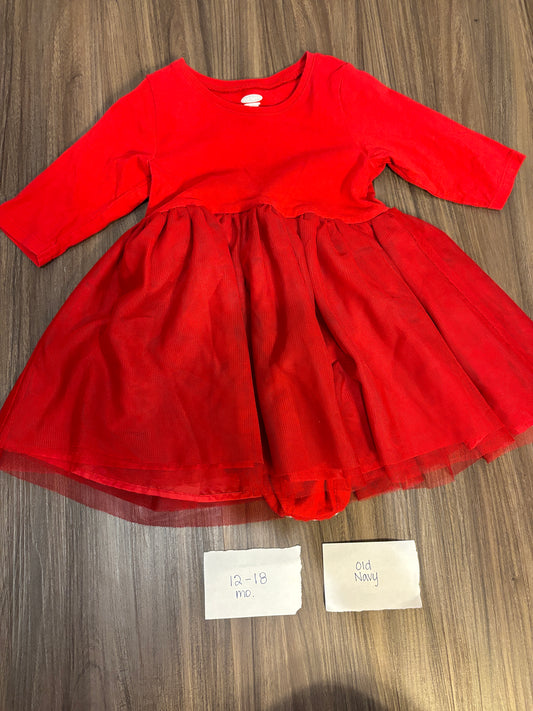 #138 - 12-18 Mo - VGUC Old Navy - Red LS Dress - PU 45236