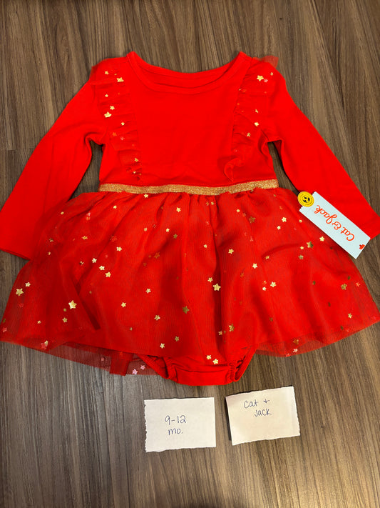 #138 - 9-12 Mo - NWT Cat & Jack - Red LS Bodysuit Twirl - PU 45236
