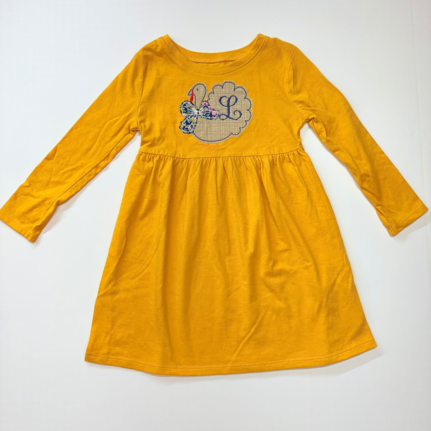Seller 189 Girls Old Navy 3T “L” Monogrammed Turkey Appliqué Dress NWOT