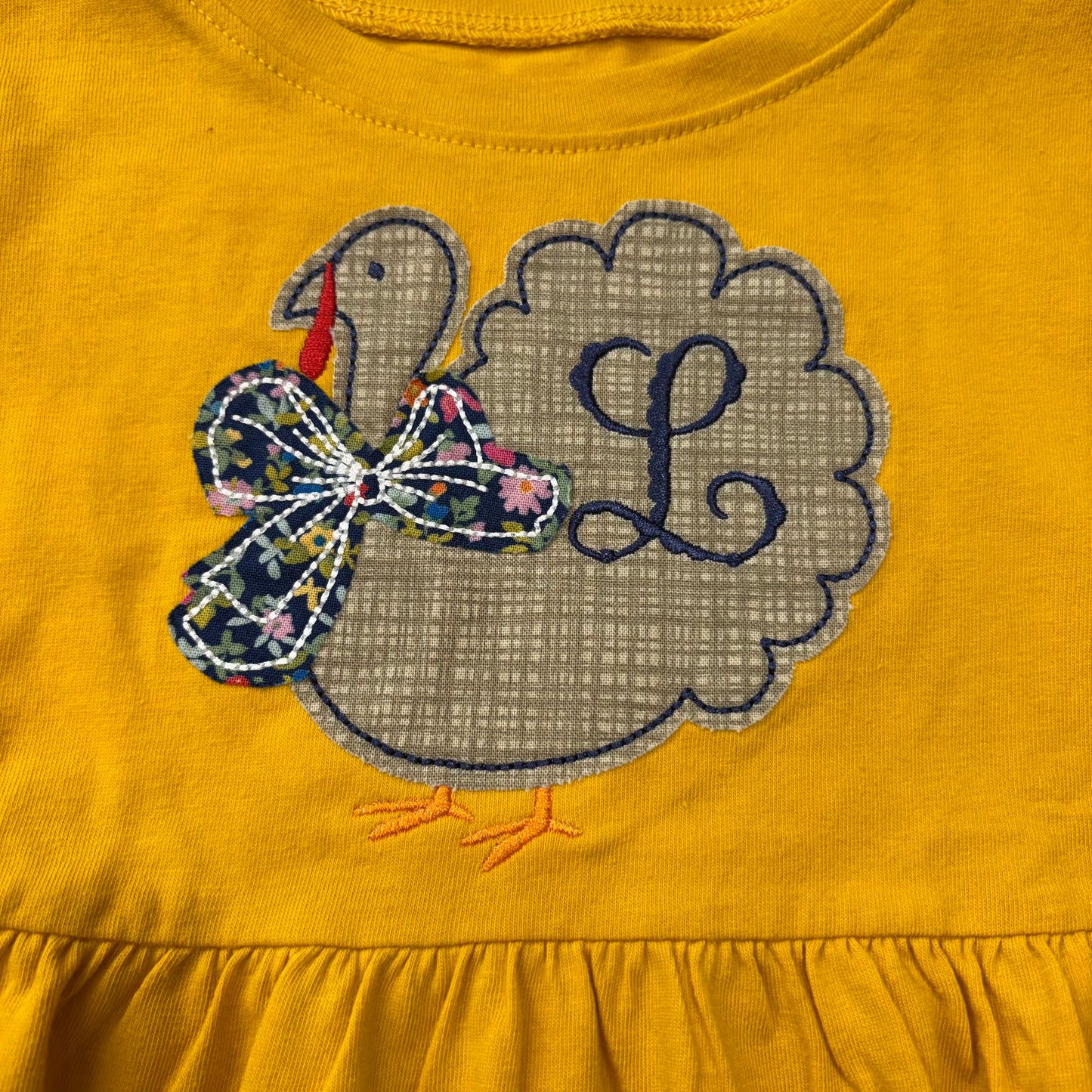 Seller 189 Girls Old Navy 3T “L” Monogrammed Turkey Appliqué Dress NWOT