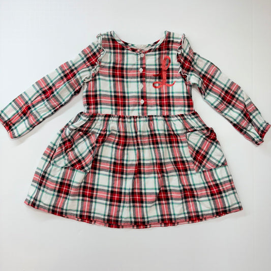 Seller 189 Girls 4T (runs small) Cat & Jack “L” Monogrammed Lined Flannel Dress with Ruffle Sleeves and Pockets NWOT