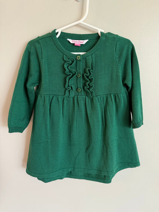 #173-RuffleButts green sweater dress size 12-24m