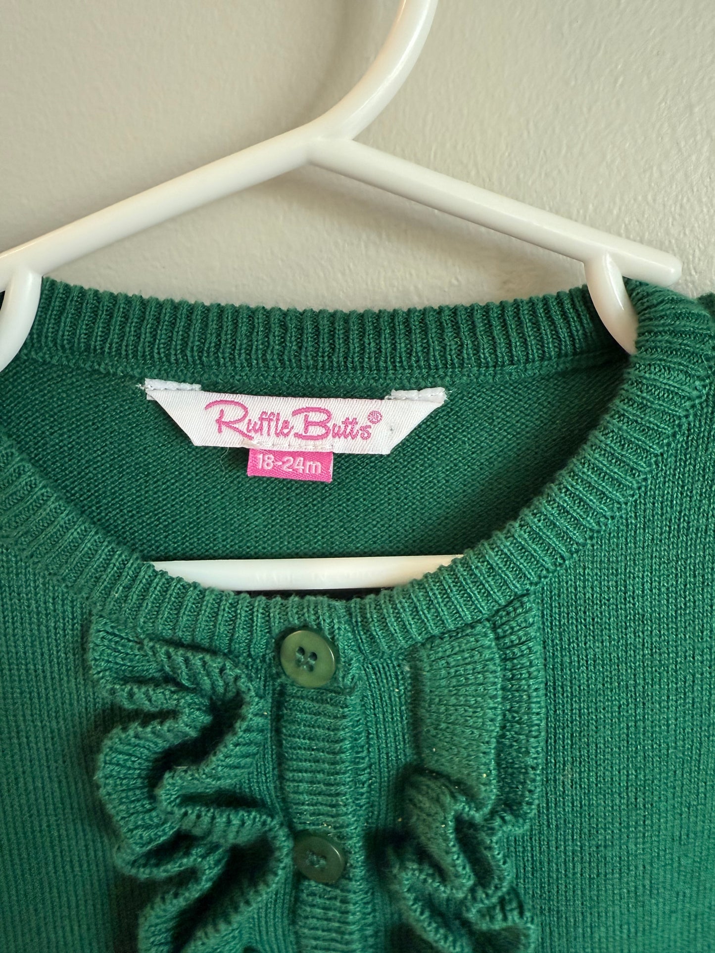 #173-RuffleButts green sweater dress size 12-24m