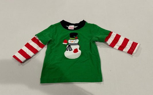 #160 Boys / Gender neutral 12 months Ricrac and Ruffles long sleeve snowman t-shirt