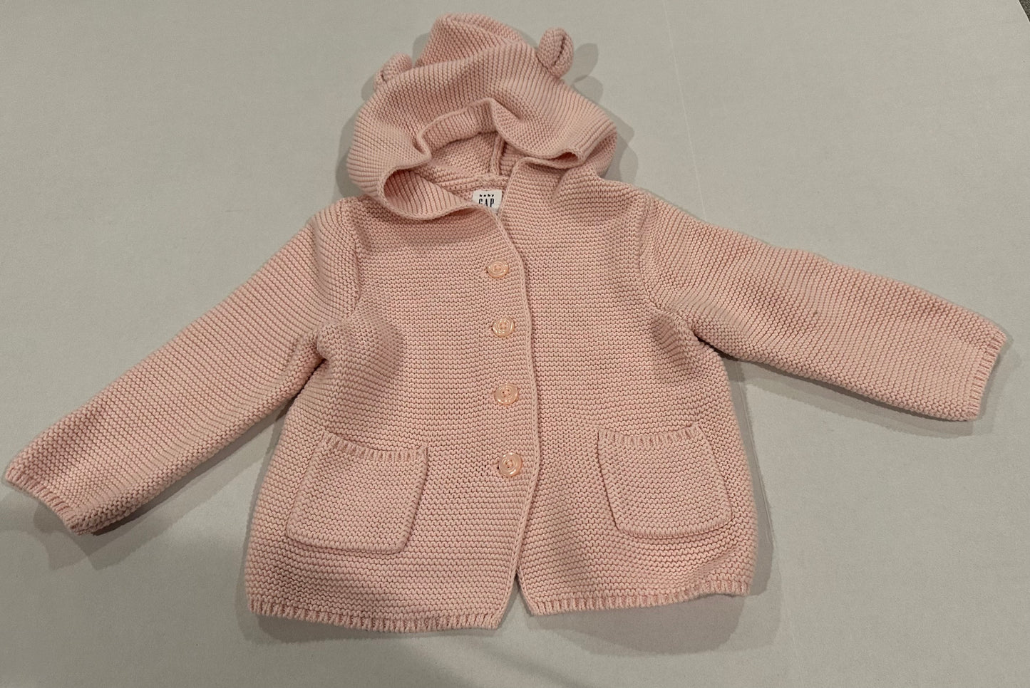 #160 Girls 12-18 months Gap waffle cardigan with little bear ears on the hood