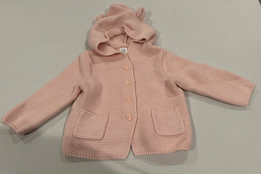 #160 Girls 12-18 months Gap waffle cardigan with little bear ears on the hood