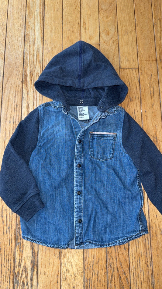 178 H&M 2-3 boys denim hooded shirt (removable hood) VGUC