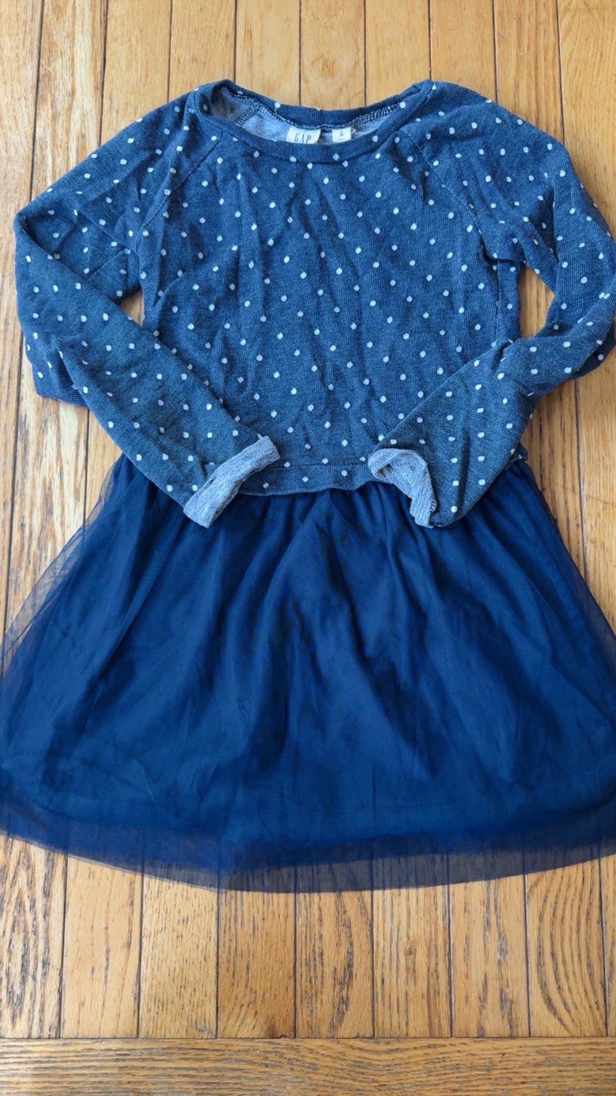 178 gap size 8 girls navy polka dot tulle dress VGUC