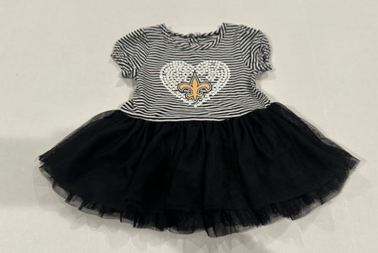 #160 Girls 12 months New Orleans Saints NFL dress missing a few sequins