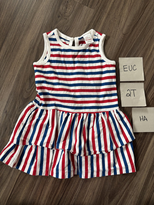 #77 - 2T - EUC Hanna Andersson - Red/White/Blue Striped Tank Dress