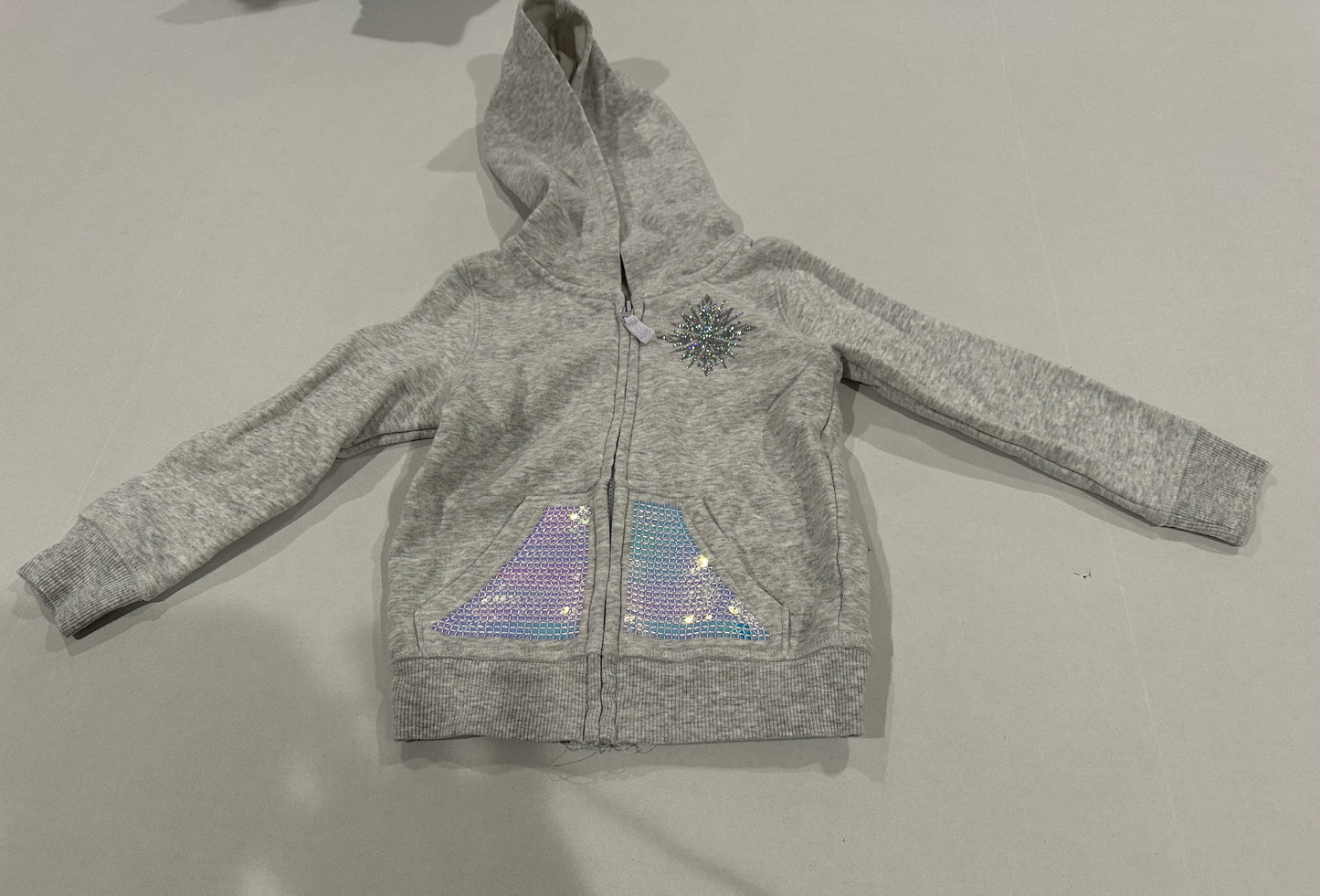 #160 Girls 2T Disney Jumping Beans Frozen inspired sequin zip up hooded sweatshirt