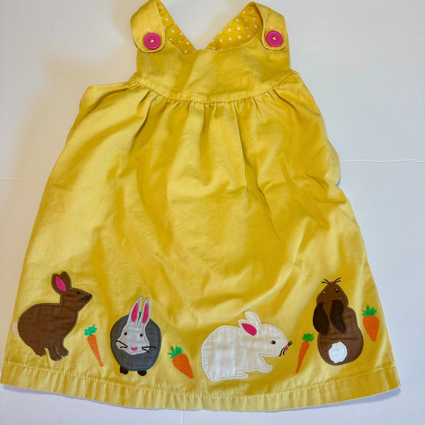 18-24M Baby Boden Yellow Pinafore Dress with Bunnies
