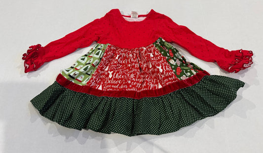 #160 Girls 2T Ricrac and Ruffles Christmas dress