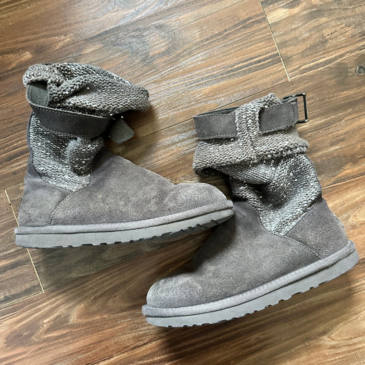 #48 UGG Australia Cambridge Metallic Grey Sparkle Knit Buckle Boot Women's 7