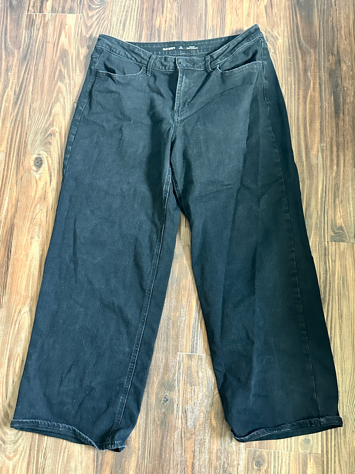 #48 Old Navy High Rise Wow Wide Leg Black Jeans Women's 14 Petite NWOT