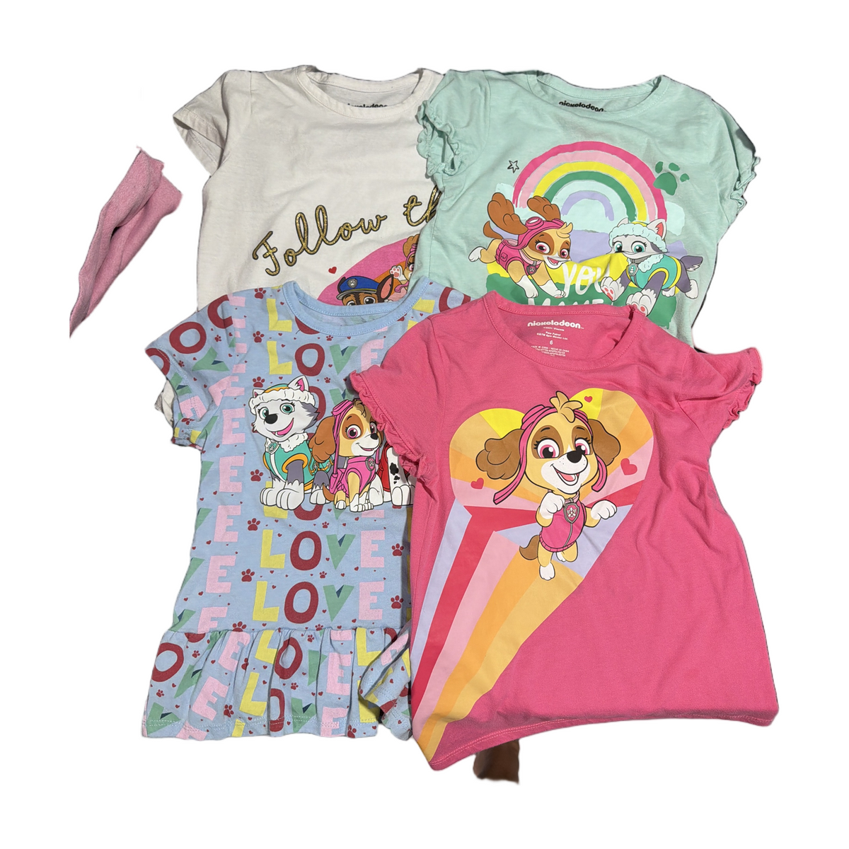 77 - sz 5 Paw Patrol shirt set * priced as a set of 3 white shirt has spots