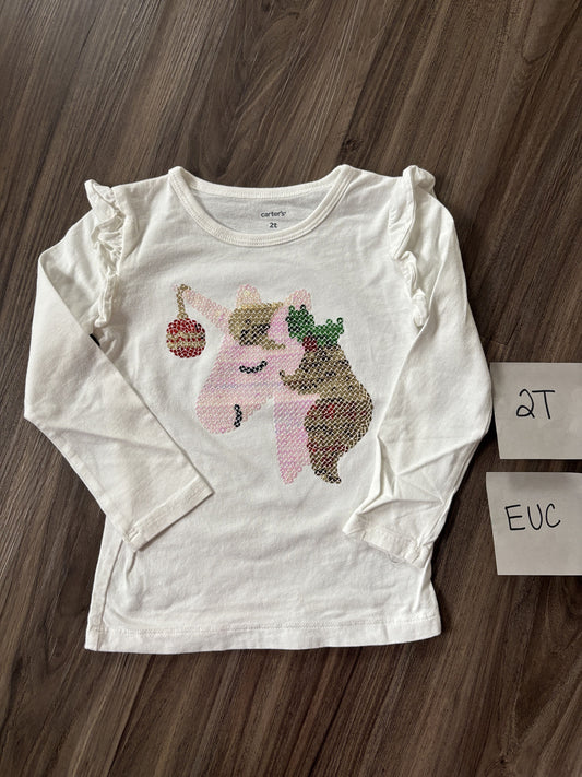 #138 - 2T EUC Carters Holiday Unicorn Shirt