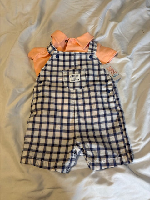 #210 Just For You Brand- Boys BRAND NEW outfit "overalls & orange shirt"