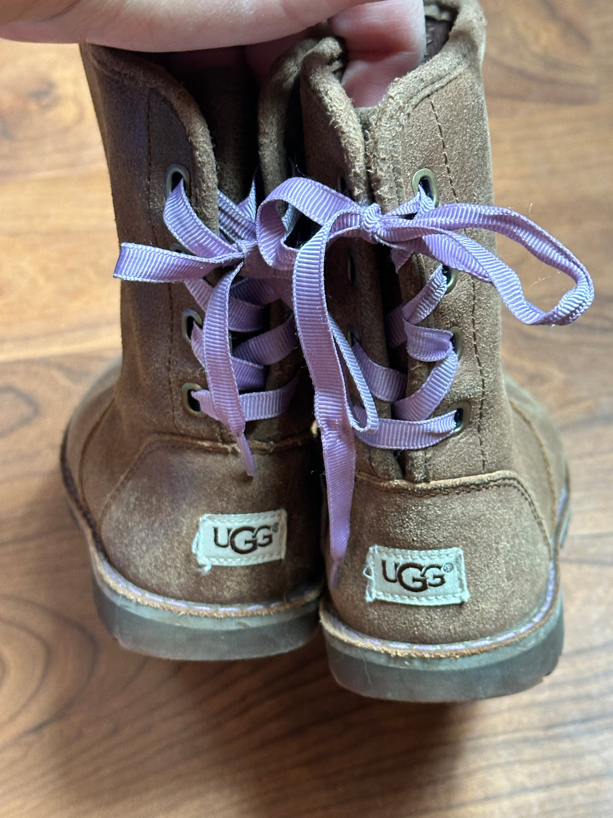 #48 UGG Brown Leather Boots with Lace Up Girls 10