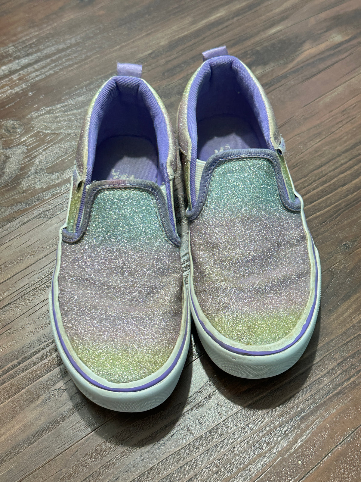 #48 Vans Sparkly Rainbow Slide on sneakers Girls 13