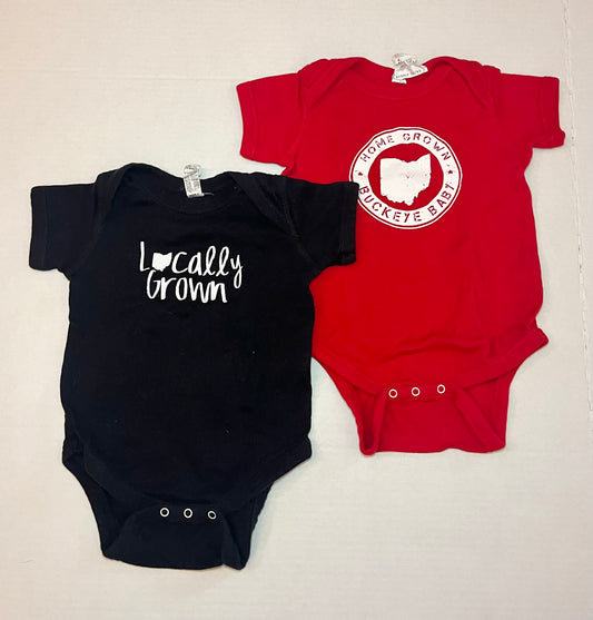 "Ohio Themed" Black & Red Short-Sleeve Onesies 2-Pack (12MO & 18MO)