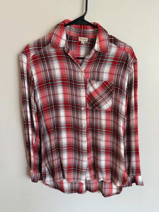 #173-women's plaid button down size XS