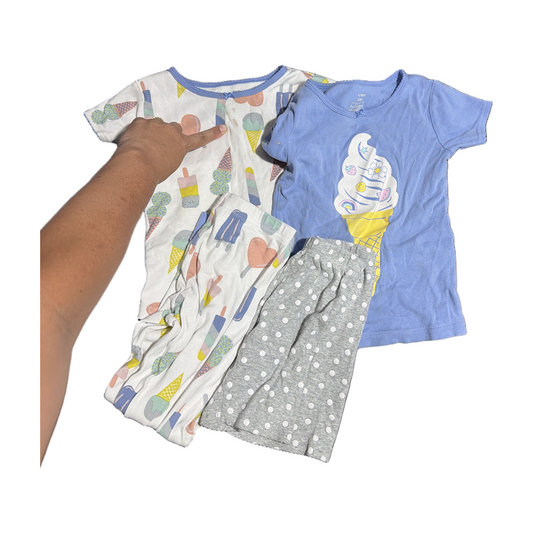 77 - Ice Cream Pjs shorts and pants sz 6 *note the ice cream spot on the white top
