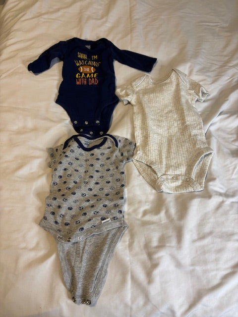 #210 Mix of Boys Bundle of Onesies Size 3-6 months "Sports Onesies" 3 included