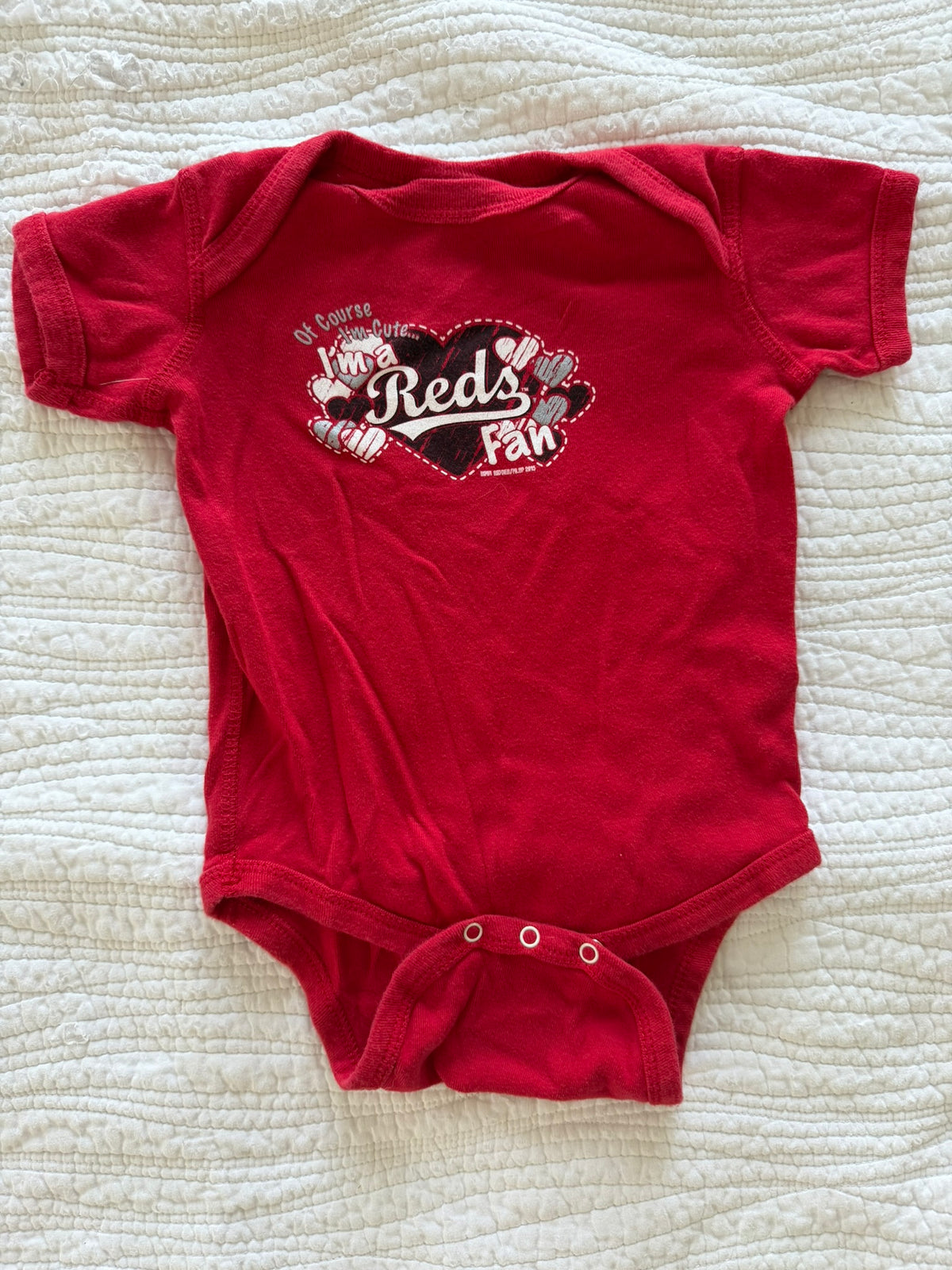 #49 Reds 12 month girls baseball onesie