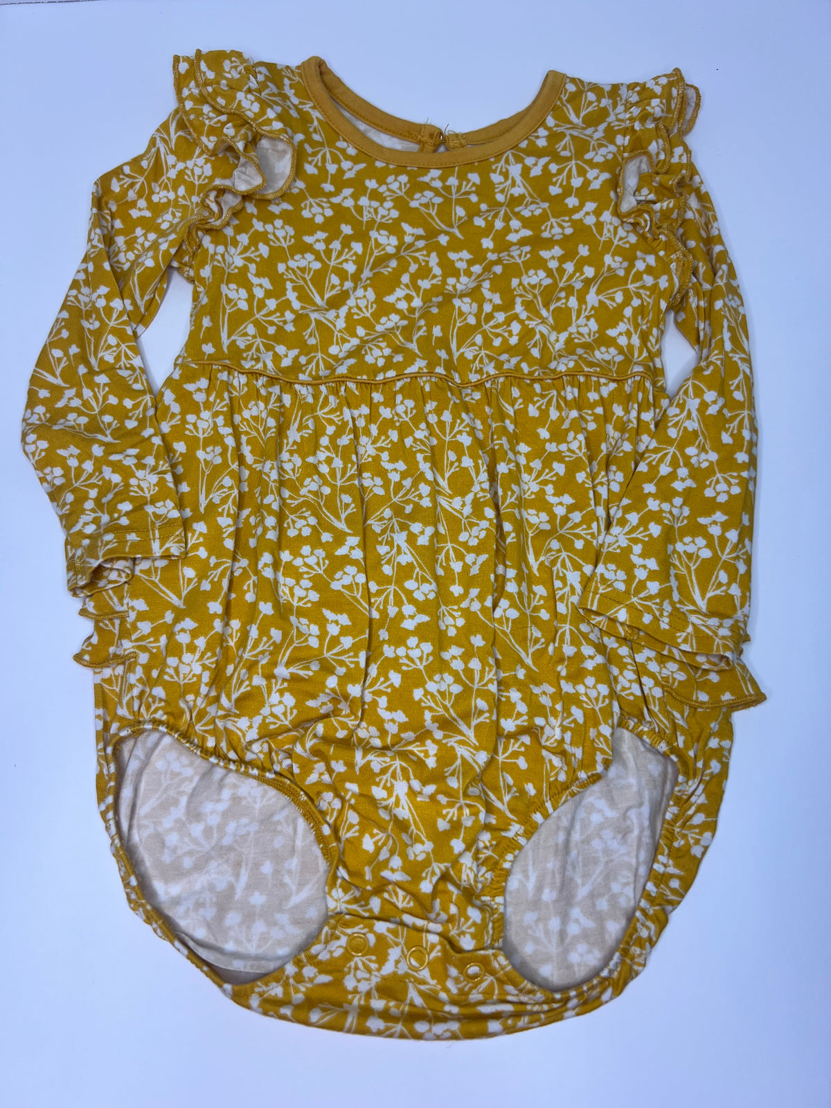#180 Little Sleepies girls size 18-24 months golden poppies long sleeve bubble romper