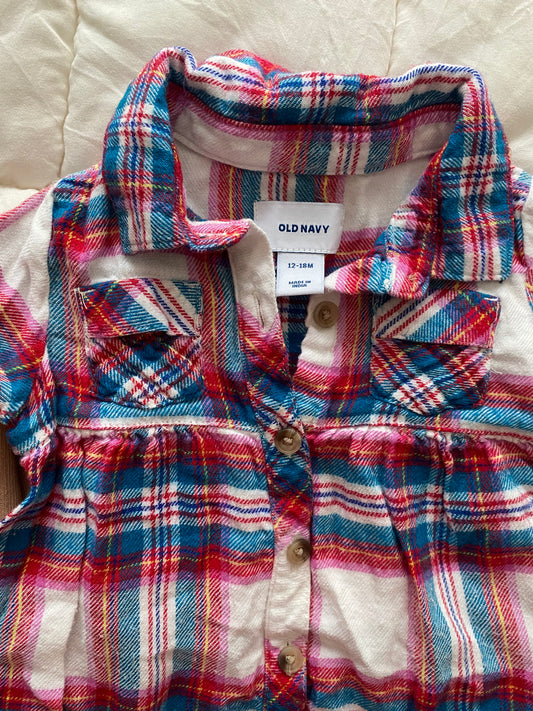 Seller 64 girls Old Navy 12-18 mo flannel dress and tights