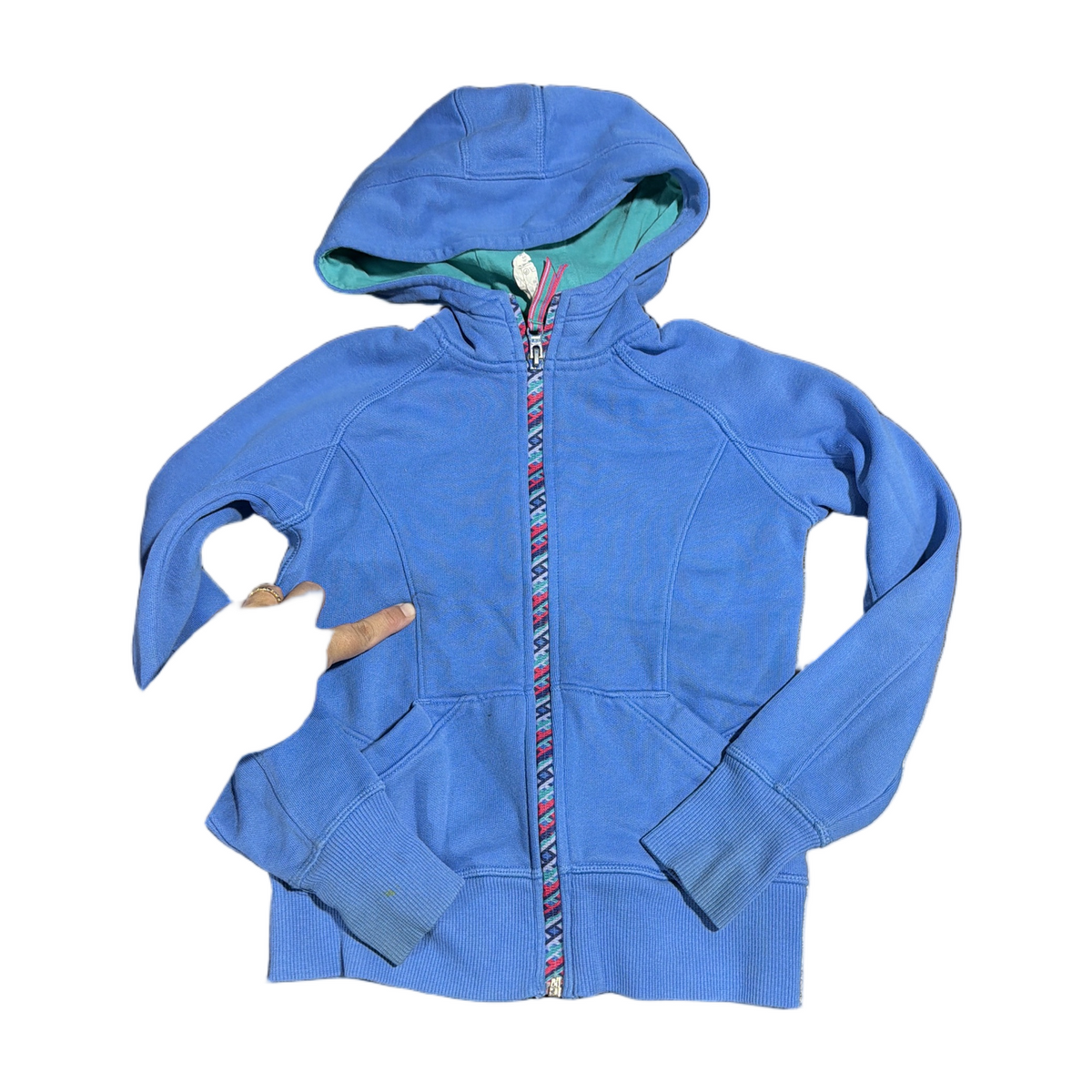 77 - XS 5/6 blue zip jacket  * note the spot