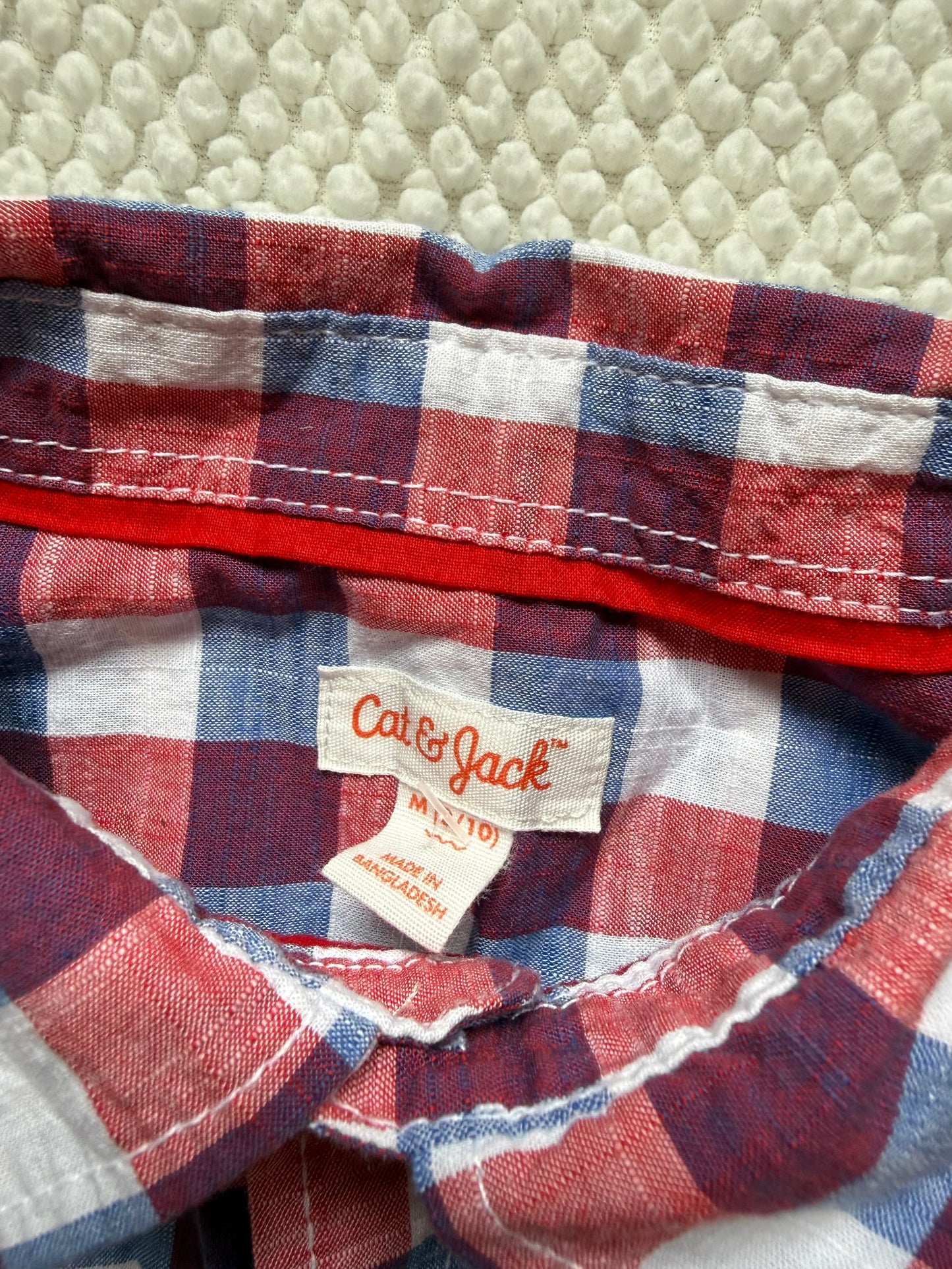 136 euc M 8/10 red white blue gingham button down cat and jack