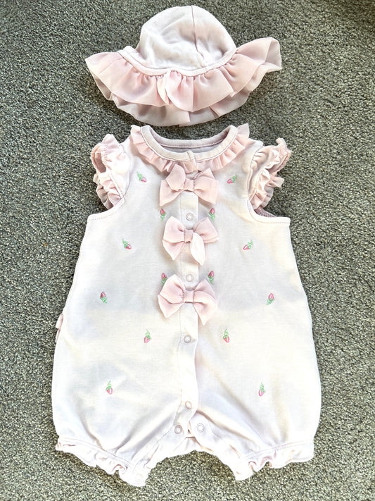 Little Me girls pink summer outfit and hat, 6 mo, VGUC