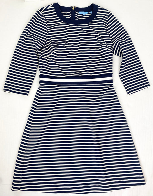 Women Small Draper James 3/4 Slv Navy/white stripe fitted dress with slight flare skirt