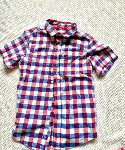 136 euc M 8/10 red white blue gingham button down cat and jack