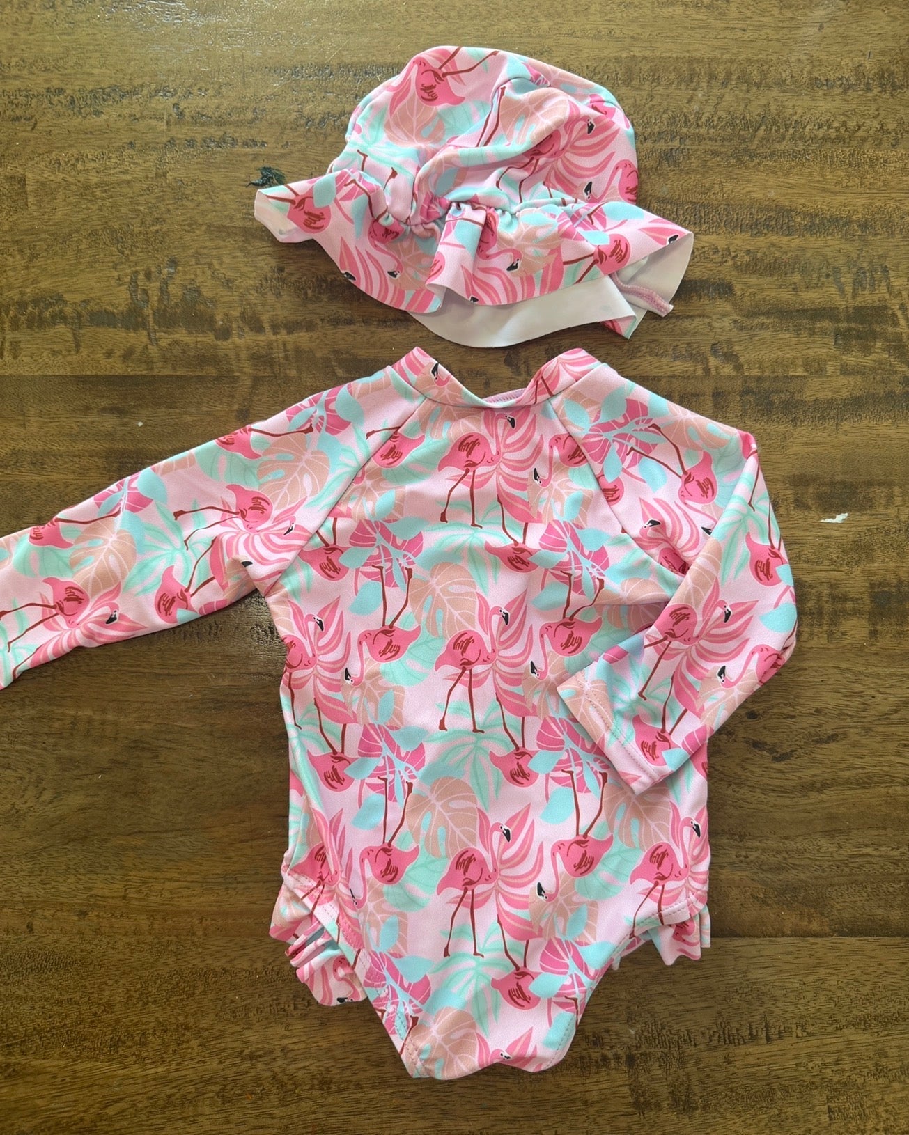 Seller #8 REDUCED girls 3-6 month flamingo bathing suit set