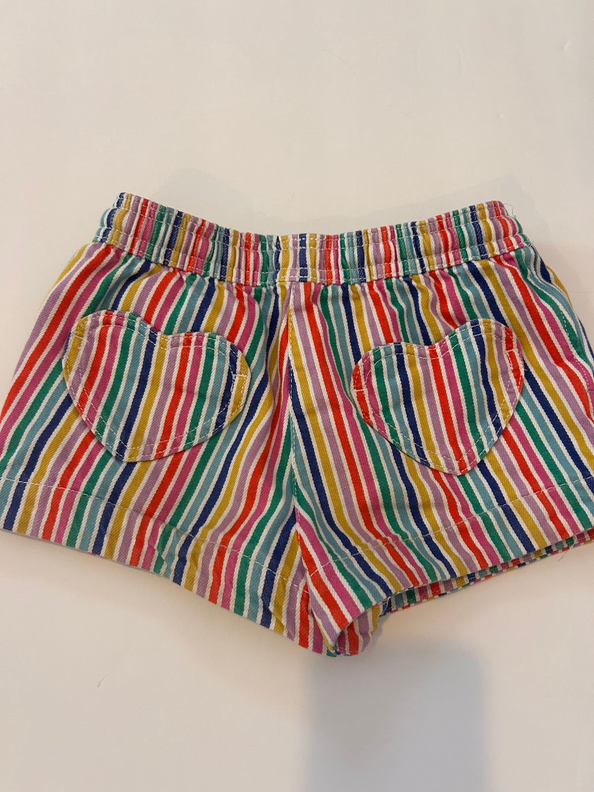 #56 Mini Boden striped heart shorts size 7 VGUC