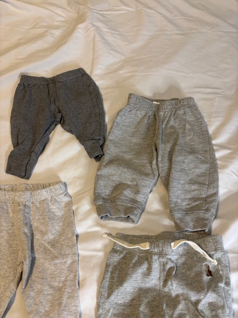 #210 Baby Boys Pants Bundle, 4 included, size 0-3 months "all grey"