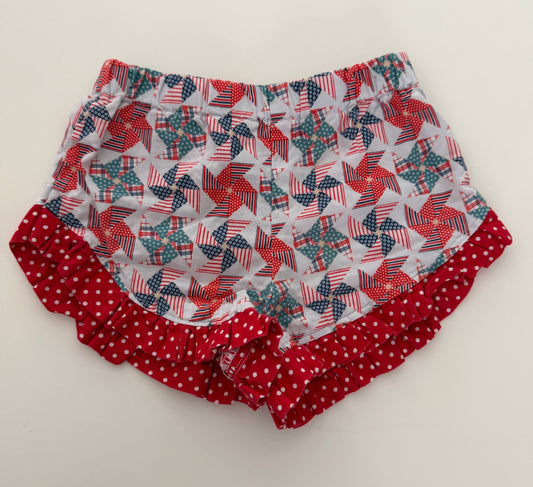 *reduced* #117, Girls 2T, Boutique red, white, & blue pinwheel shorts, GUC