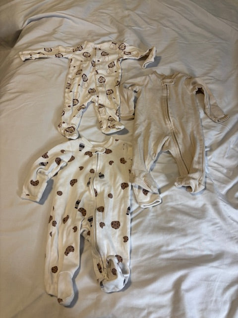 #210 Carter's Baby Boys Sleepers, 3 included, size 3 months, "cookies & lions"