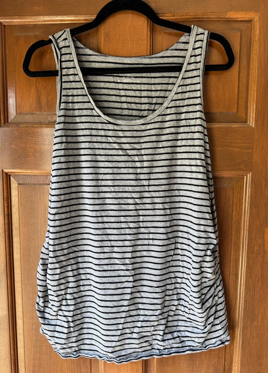 Seller #126 Motherhood Maternity XL Gray and Black Striped Ruched Tank Top