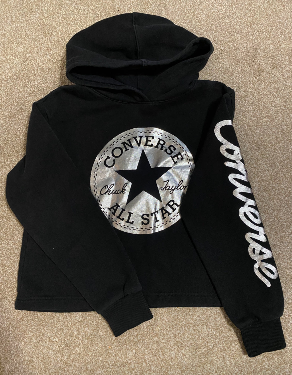 Seller #121 Girls size 10/12 Black and sliver Converse Hoodie