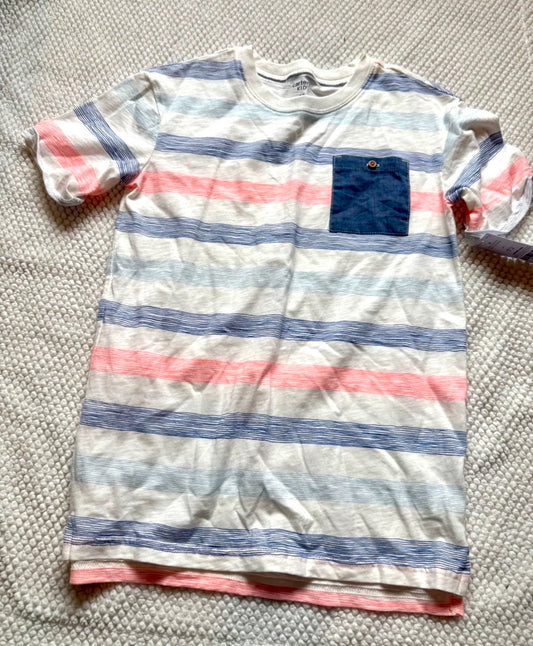 136 NWOT or EUC Carters size 10 boys stripe shirt blue, light blue, orange, chambray pocket