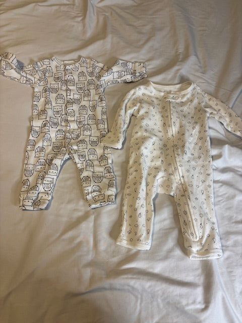 #210 Carter's Baby Boy Onesies, 2 included, size 3 months, "black and white owls"