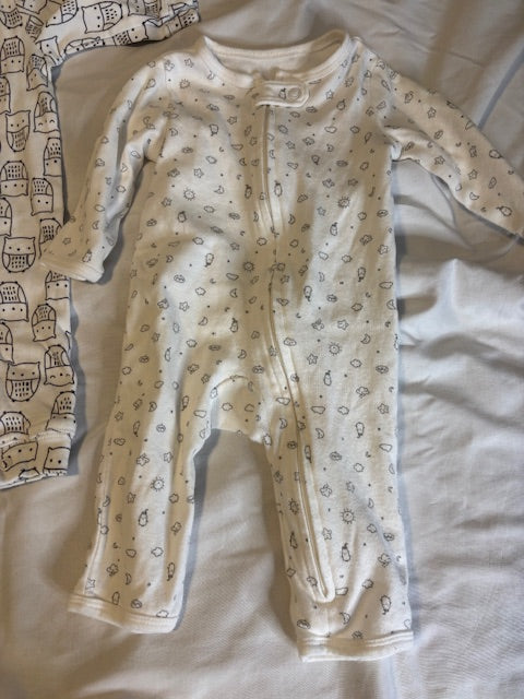 #210 Carter's Baby Boy Onesies, 2 included, size 3 months, "black and white owls"