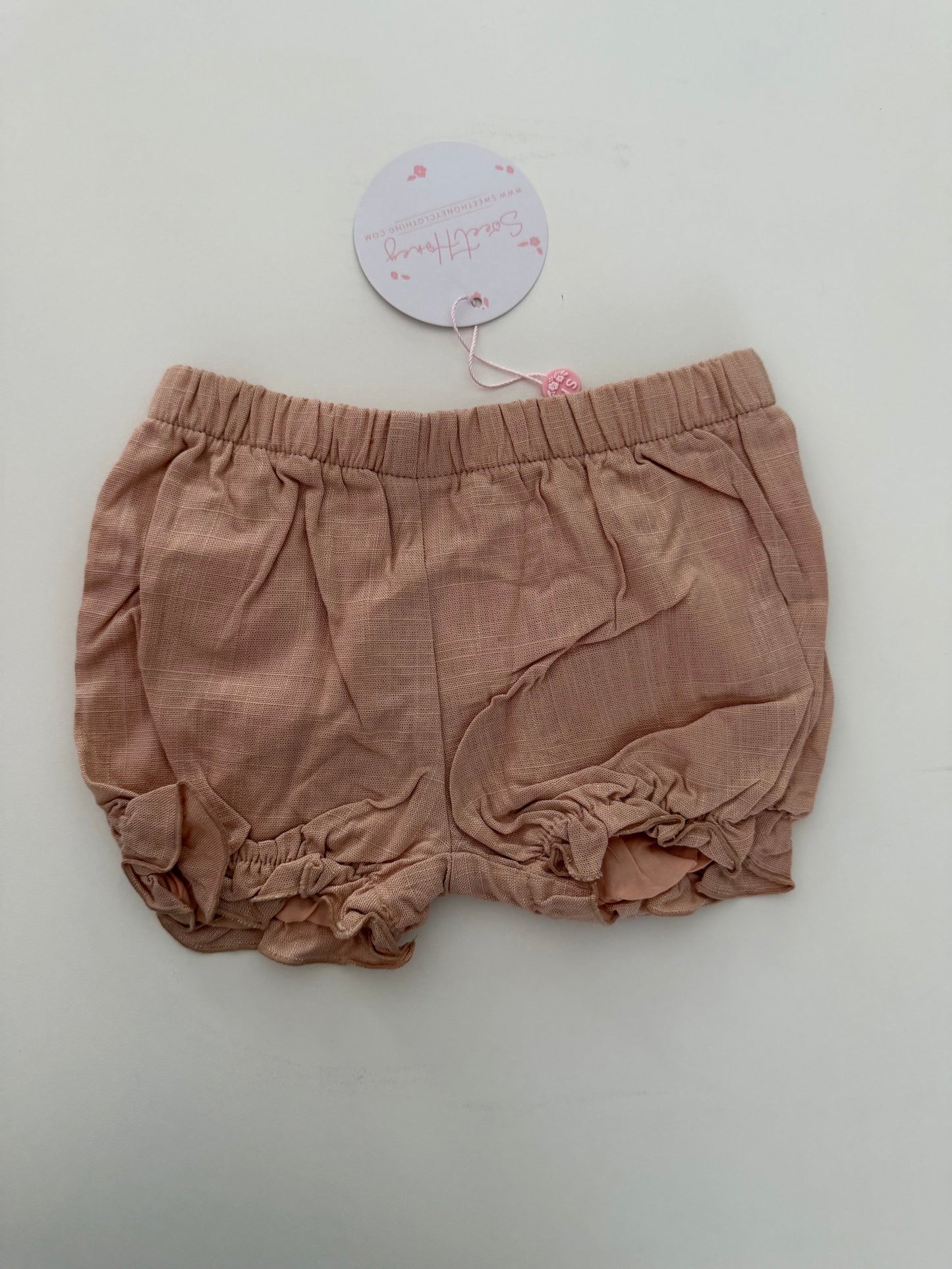 *reduced* #117, Girls 2T, SweetHoney tan linen bubble shorts, Nee