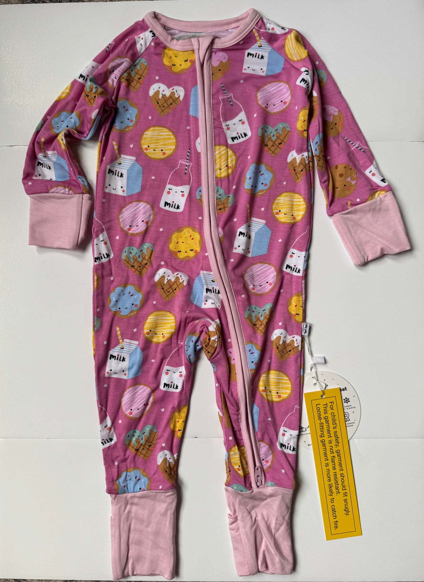 Seller #126 Little Sleepies 3-6 Months Pink Milk & Cookies Zippy - New with Tags (1 of 2)