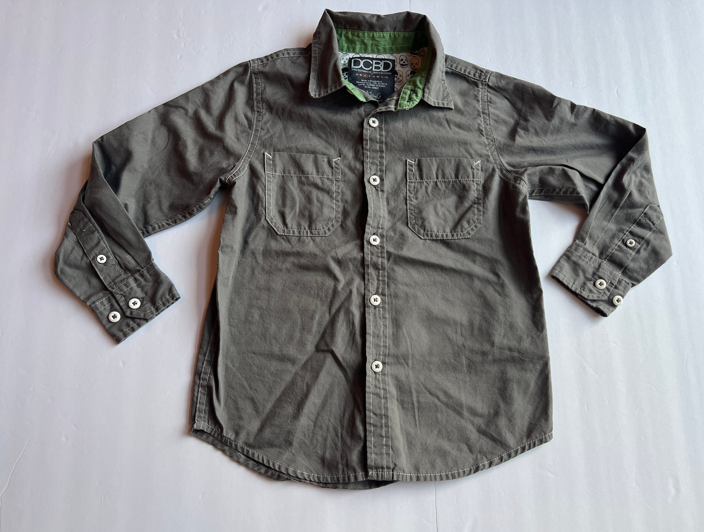 #180 Boys 6 VGUC Drill Clothing Co Boys Division Green Button Dow7 v