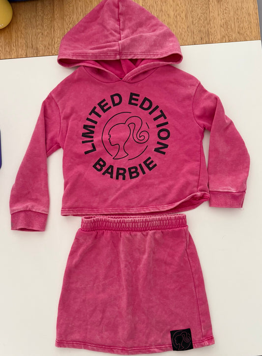 *reduced* #117, Girls 4T, Barbie pink sweatshirt & skirt, GUC